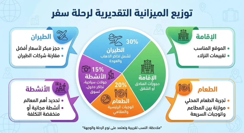 التكاليف التقديرية للسفر لأول مرة - توزيع الميزانية
