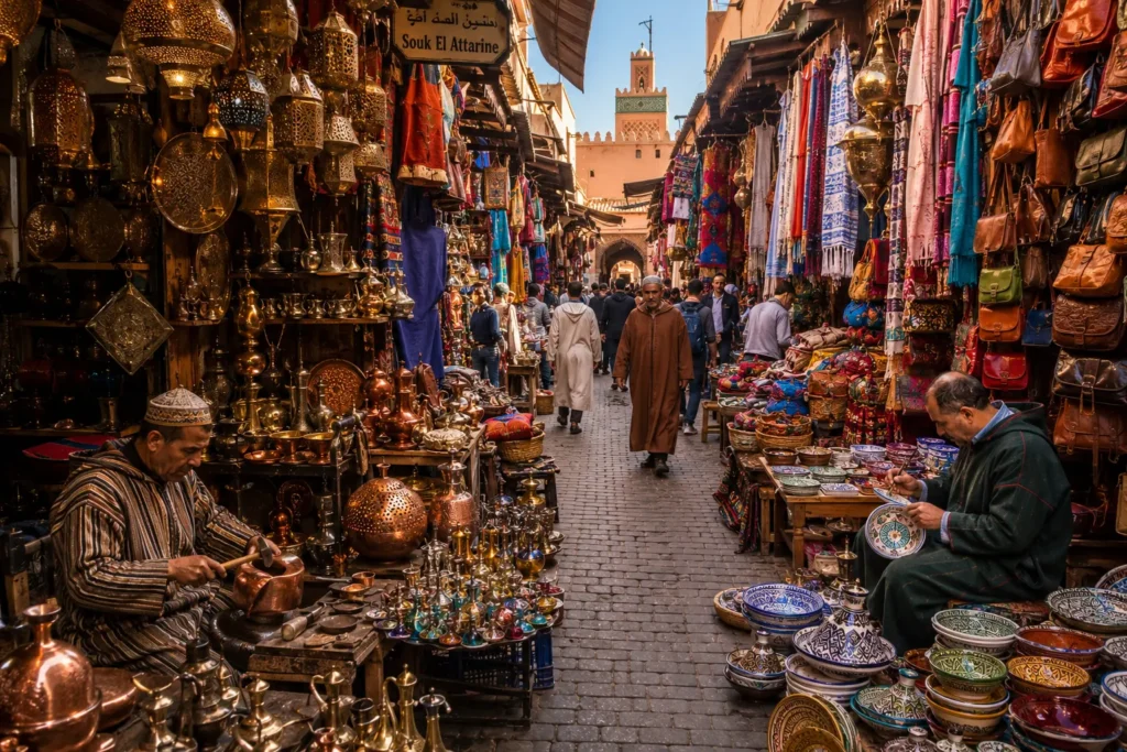صورة لأسواق مراكش الشعبية والحرفيين المحليين